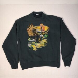 Wildside Eagle Graphic Sweatshirt Mens L Green Vintage 90s Nature Crewneck